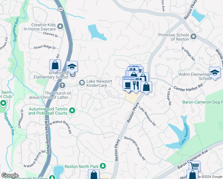 map of restaurants, bars, coffee shops, grocery stores, and more near 1508 Summerchase Court in Reston