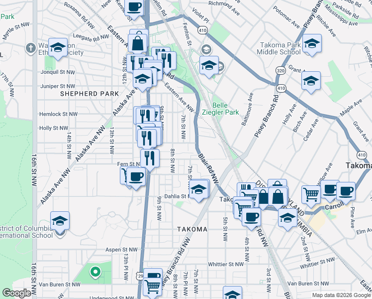 map of restaurants, bars, coffee shops, grocery stores, and more near 101 Independence Avenue Southeast in Washington