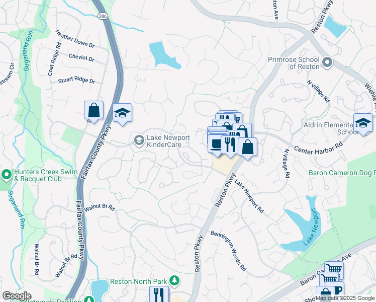 map of restaurants, bars, coffee shops, grocery stores, and more near 1508 Summerchase Court in Reston