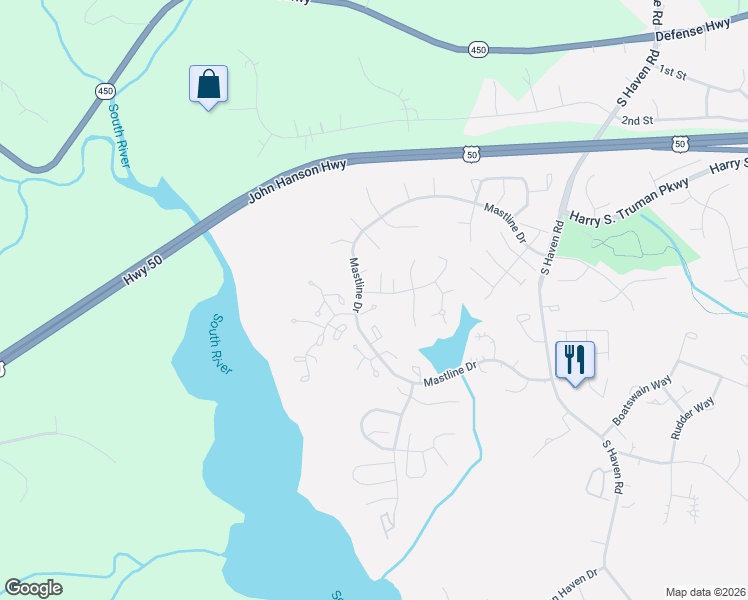 map of restaurants, bars, coffee shops, grocery stores, and more near 2566 Glen Cove in Annapolis
