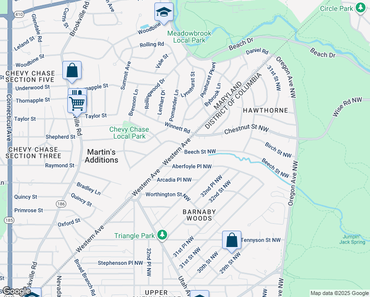 map of restaurants, bars, coffee shops, grocery stores, and more near 6901 Western Avenue Northwest in Washington