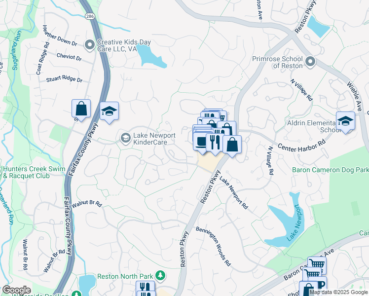 map of restaurants, bars, coffee shops, grocery stores, and more near 11725 Summerchase Circle in Reston