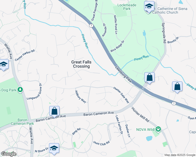 map of restaurants, bars, coffee shops, grocery stores, and more near 1288 Gatesmeadow Way in Reston