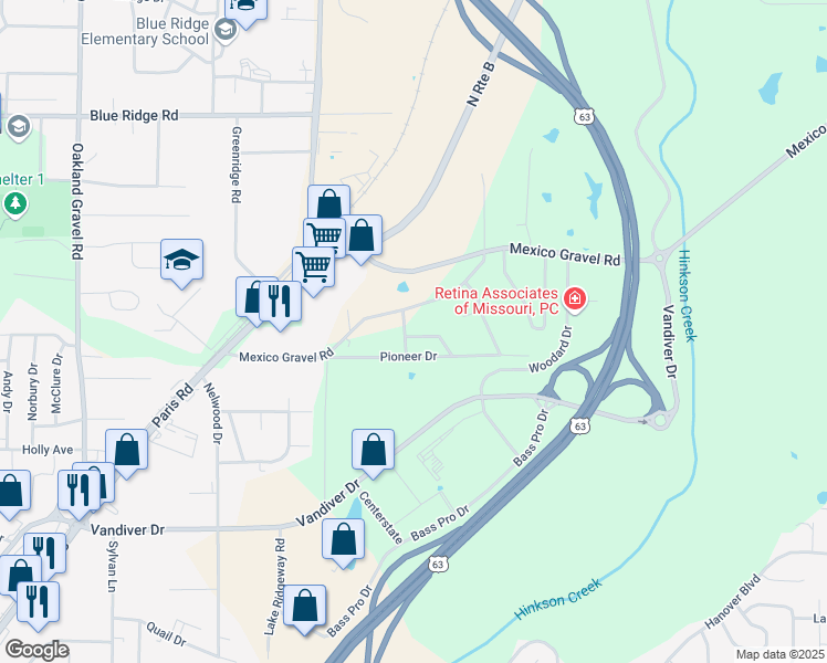 map of restaurants, bars, coffee shops, grocery stores, and more near 3207 Martha Drive in Columbia