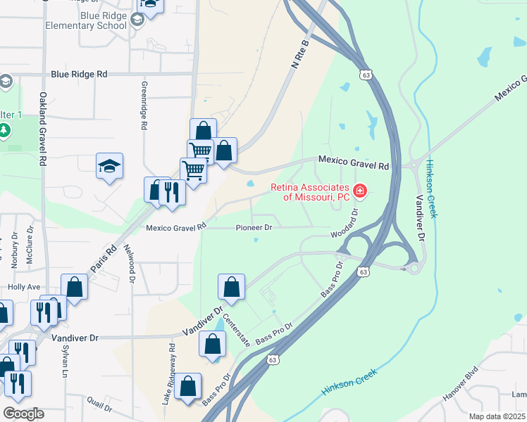 map of restaurants, bars, coffee shops, grocery stores, and more near 3207 Martha Drive in Columbia