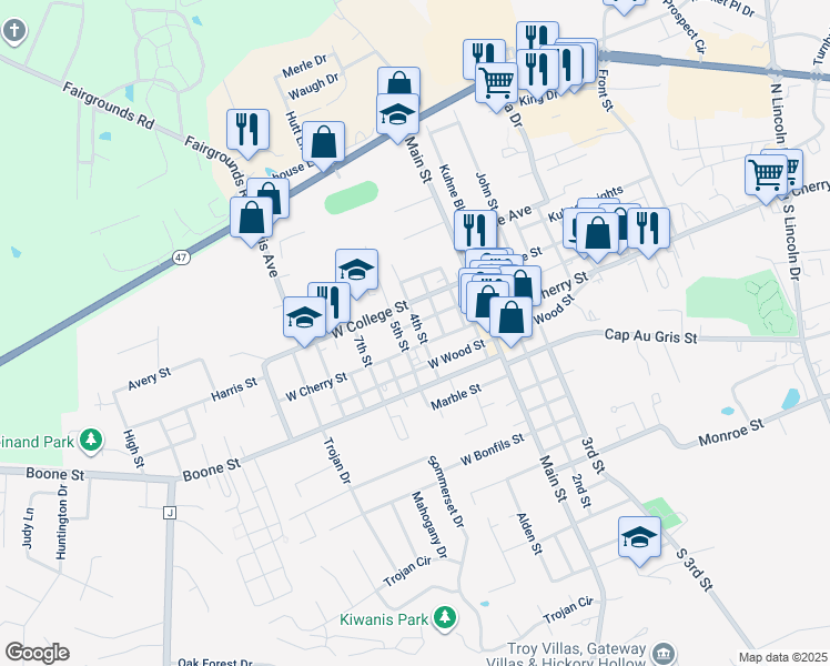 map of restaurants, bars, coffee shops, grocery stores, and more near 355 4th St in Troy