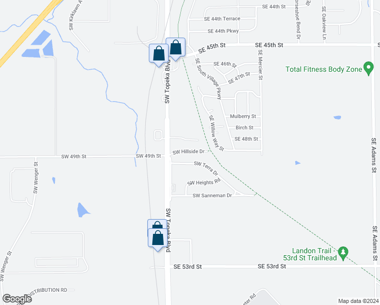 map of restaurants, bars, coffee shops, grocery stores, and more near 4842 Southwest Topeka Boulevard in Topeka