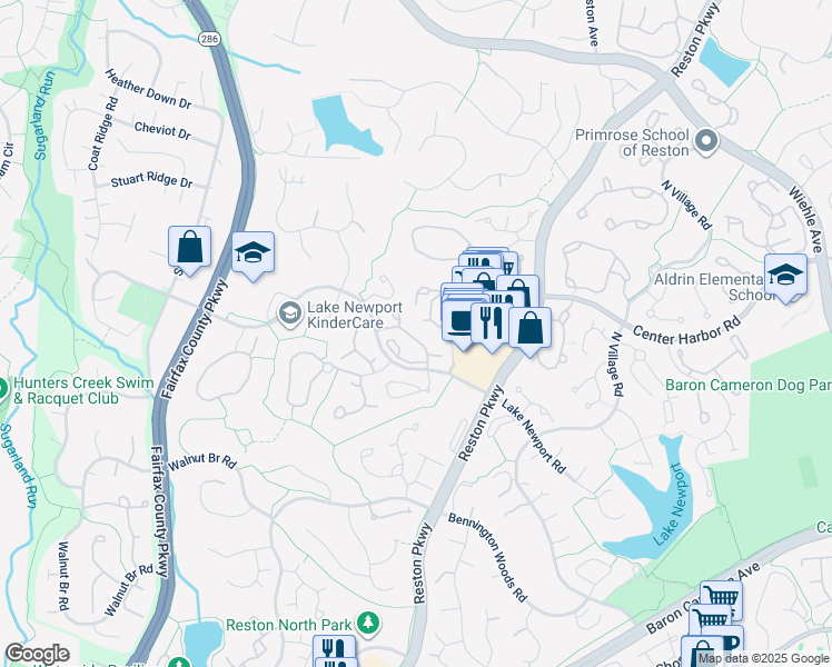 map of restaurants, bars, coffee shops, grocery stores, and more near 11723 Summerchase Circle in Reston