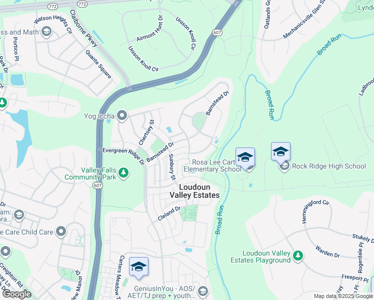 map of restaurants, bars, coffee shops, grocery stores, and more near 23053 Weybridge Square in Broadlands