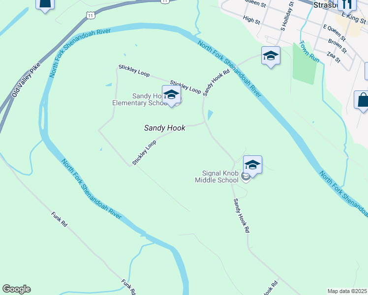 map of restaurants, bars, coffee shops, grocery stores, and more near 171 Stickley Loop in Strasburg
