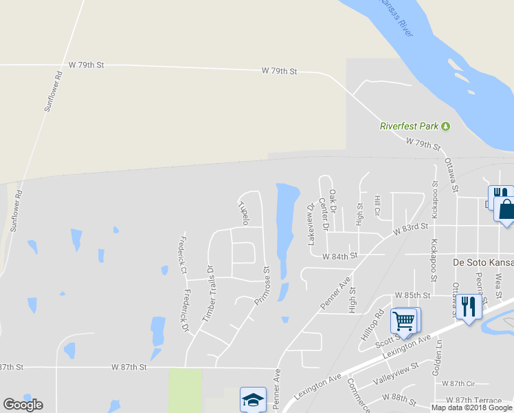 map of restaurants, bars, coffee shops, grocery stores, and more near 8256 Primrose Street in De Soto