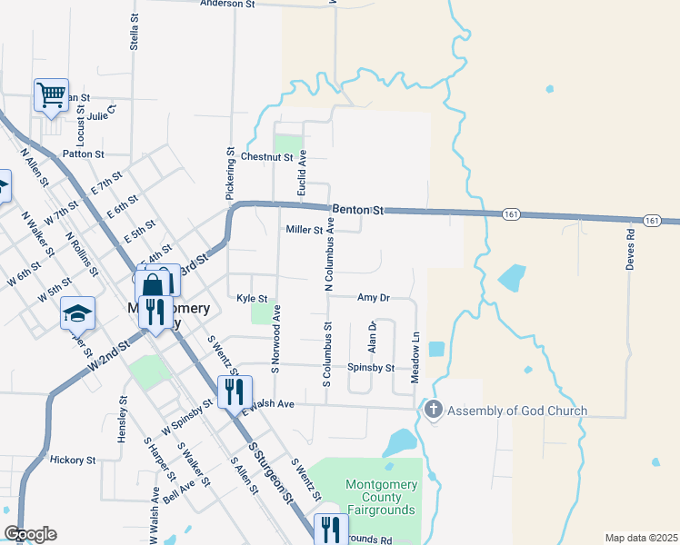 map of restaurants, bars, coffee shops, grocery stores, and more near 17 Craven Drive in Montgomery City