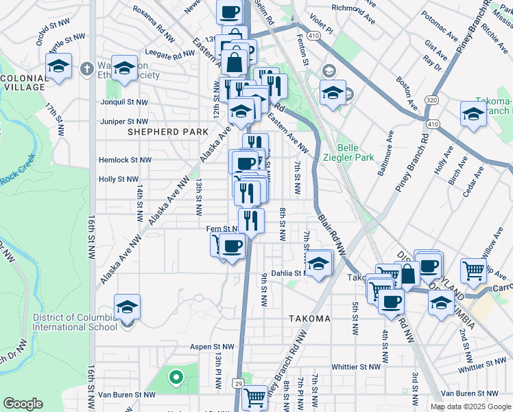 map of restaurants, bars, coffee shops, grocery stores, and more near 101 Independence Avenue Southeast in Washington