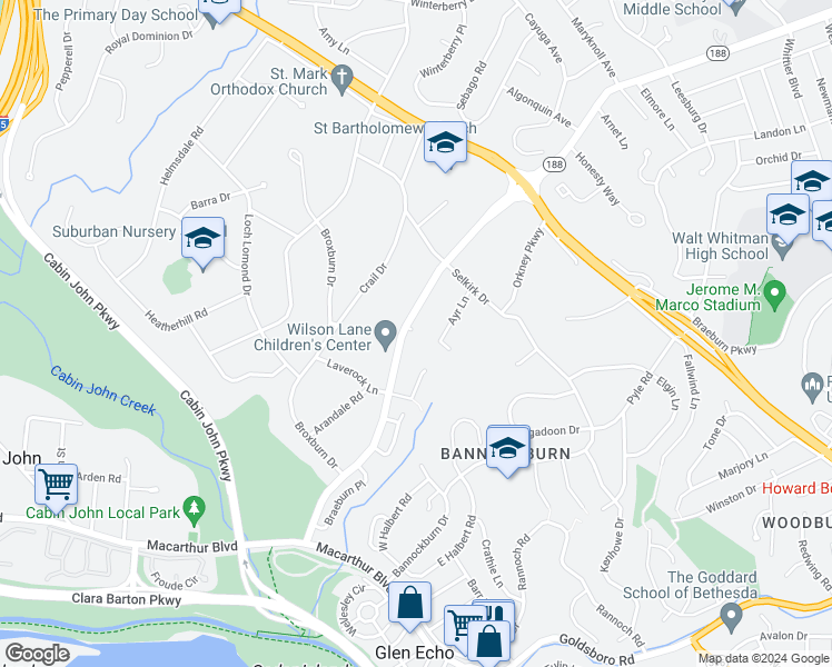 map of restaurants, bars, coffee shops, grocery stores, and more near 6926 Wilson Lane in Bethesda