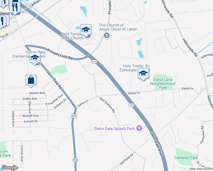 map of restaurants, bars, coffee shops, grocery stores, and more near 11525 Prospect Court in Glenn Dale
