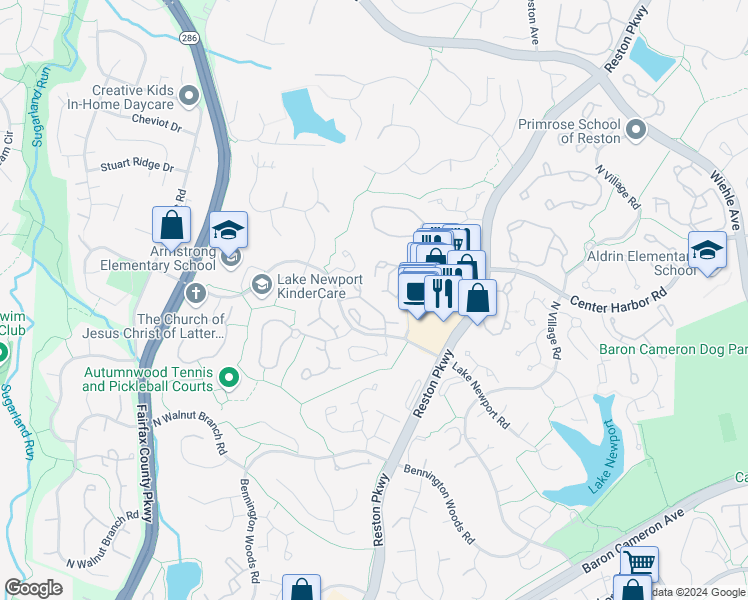 map of restaurants, bars, coffee shops, grocery stores, and more near 11723 Summerchase Circle in Reston