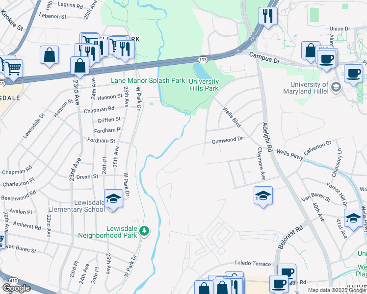 map of restaurants, bars, coffee shops, grocery stores, and more near 3212 Gumwood Drive in Hyattsville