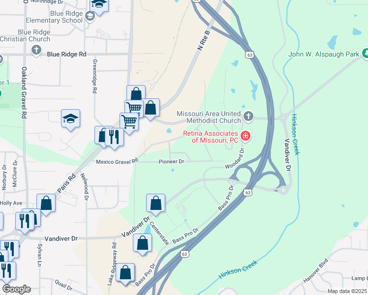 map of restaurants, bars, coffee shops, grocery stores, and more near 3207 Martha Drive in Columbia