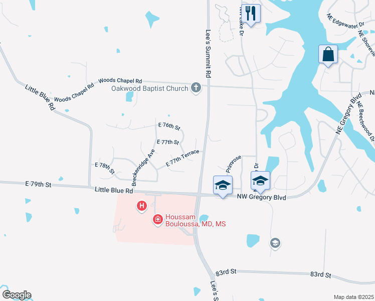 map of restaurants, bars, coffee shops, grocery stores, and more near 7721 Dove Avenue in Kansas City