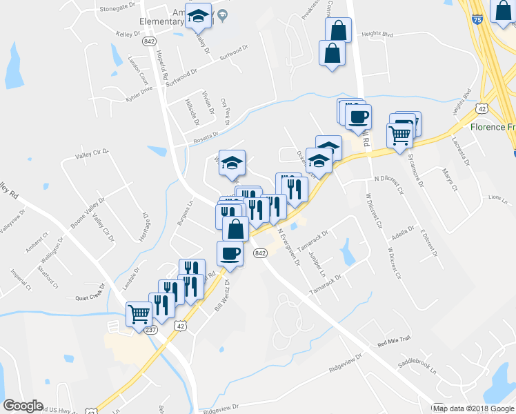 map of restaurants, bars, coffee shops, grocery stores, and more near 8424 Winthrop Place in Florence
