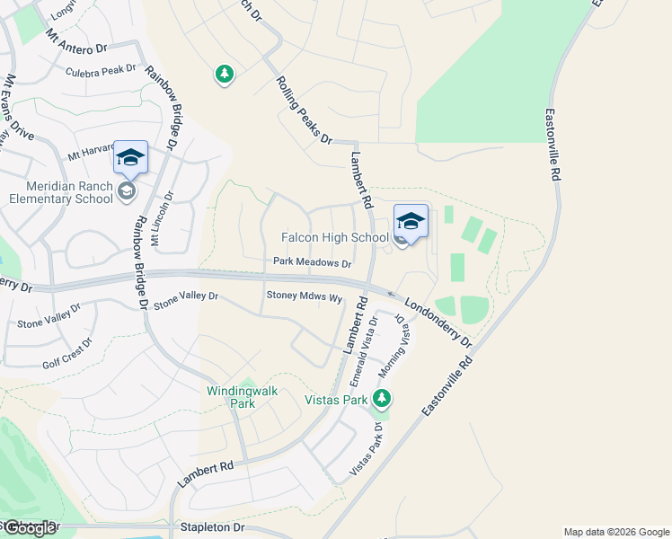 map of restaurants, bars, coffee shops, grocery stores, and more near 13545 Park Meadows Drive in Peyton