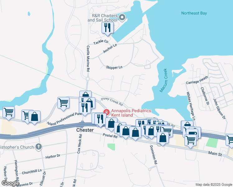 map of restaurants, bars, coffee shops, grocery stores, and more near 316 Bayberry Drive in Chester