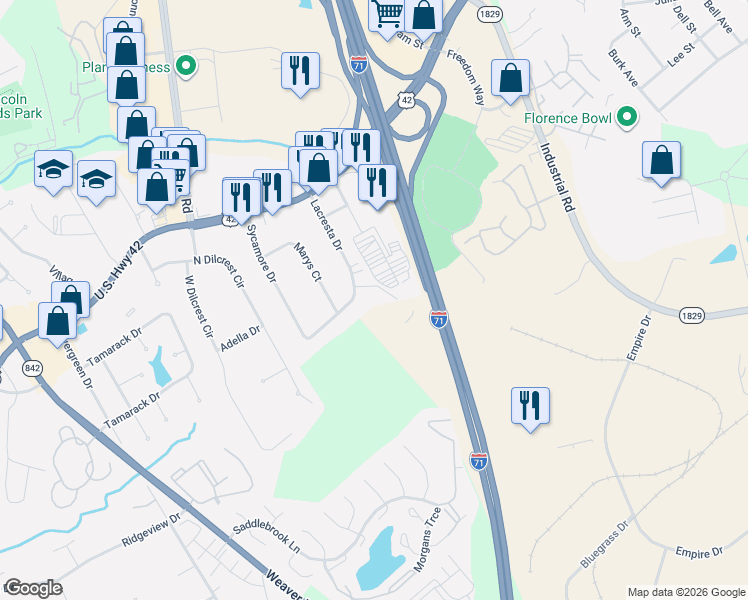 map of restaurants, bars, coffee shops, grocery stores, and more near Lions Lane in Florence