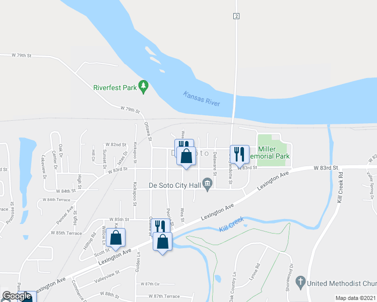 map of restaurants, bars, coffee shops, grocery stores, and more near in De Soto