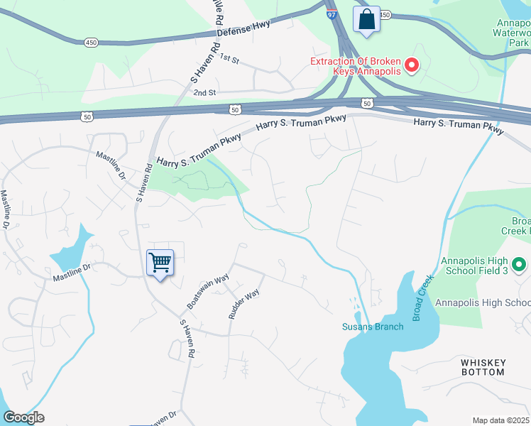map of restaurants, bars, coffee shops, grocery stores, and more near 855 Scenic Hills Way in Annapolis