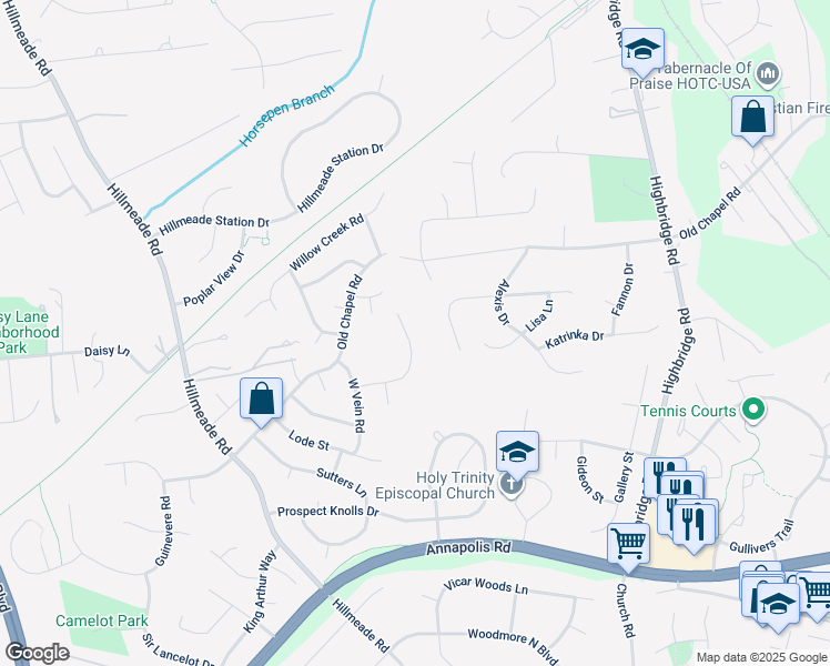 map of restaurants, bars, coffee shops, grocery stores, and more near 6601 Homestake Drive South in Bowie