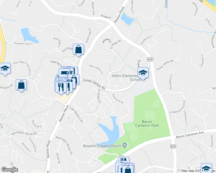 map of restaurants, bars, coffee shops, grocery stores, and more near 11423 Hollow Timber Way in Reston