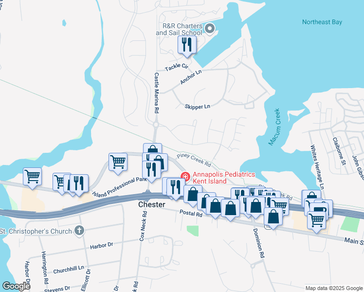 map of restaurants, bars, coffee shops, grocery stores, and more near 236 Bayberry Drive in Chester