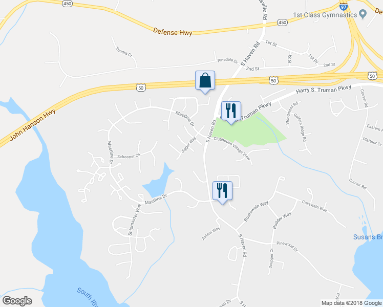 map of restaurants, bars, coffee shops, grocery stores, and more near 1015 Sextant Court in Annapolis