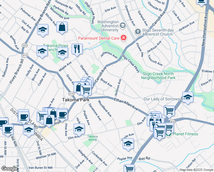 map of restaurants, bars, coffee shops, grocery stores, and more near 101 Independence Avenue Southeast in Washington