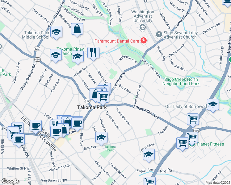 map of restaurants, bars, coffee shops, grocery stores, and more near 101 Independence Avenue Southeast in Washington