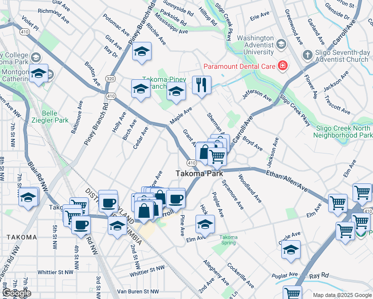 map of restaurants, bars, coffee shops, grocery stores, and more near 101 Independence Avenue Southeast in Washington