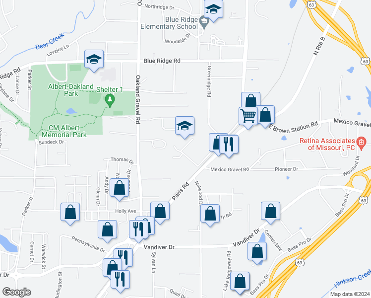 map of restaurants, bars, coffee shops, grocery stores, and more near 2806 Flora Drive in Columbia