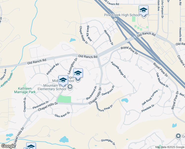 map of restaurants, bars, coffee shops, grocery stores, and more near 3214 Blackwood Place in Colorado Springs