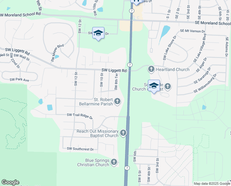 map of restaurants, bars, coffee shops, grocery stores, and more near 4016 Southwest 8th Street Terrace in Blue Springs