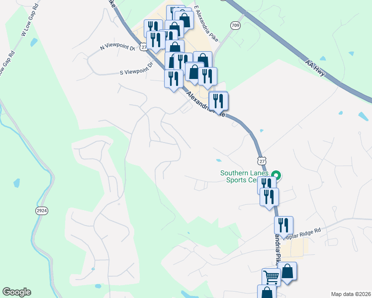 map of restaurants, bars, coffee shops, grocery stores, and more near 7509 Flintshire Drive in Alexandria