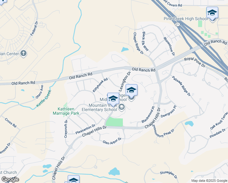 map of restaurants, bars, coffee shops, grocery stores, and more near 2620 Mariner Court in Colorado Springs