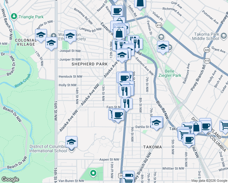 map of restaurants, bars, coffee shops, grocery stores, and more near 101 Independence Avenue Southeast in Washington