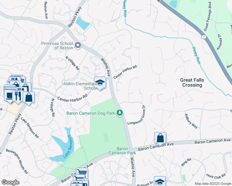 map of restaurants, bars, coffee shops, grocery stores, and more near 1322 Pavilion Club Way in Reston