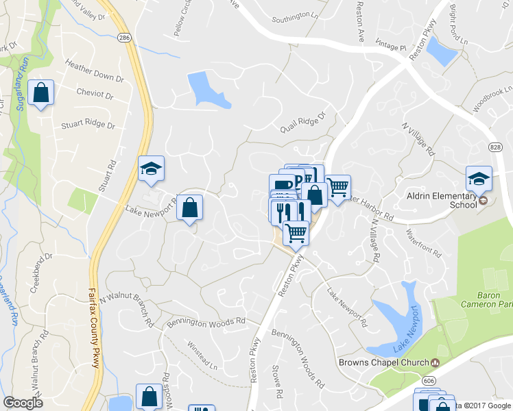 map of restaurants, bars, coffee shops, grocery stores, and more near 1520 North Point Drive in Reston