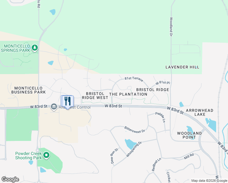 map of restaurants, bars, coffee shops, grocery stores, and more near 21312 West 82nd Street in Lenexa