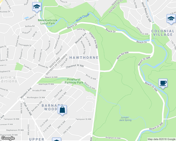 map of restaurants, bars, coffee shops, grocery stores, and more near 3050 Chestnut Street Northwest in Washington