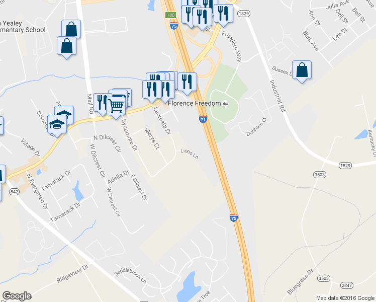 map of restaurants, bars, coffee shops, grocery stores, and more near Lions Lane in Florence