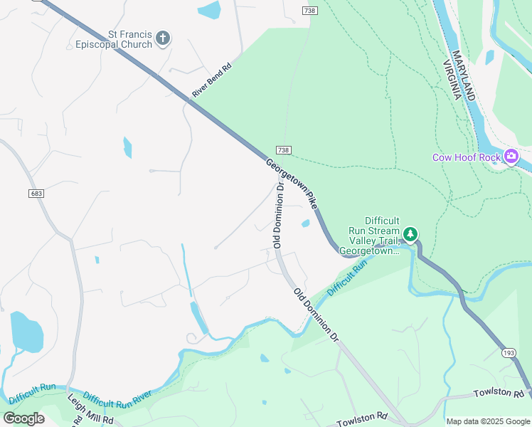 map of restaurants, bars, coffee shops, grocery stores, and more near 9037 Old Dominion Drive in McLean