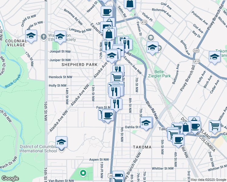 map of restaurants, bars, coffee shops, grocery stores, and more near 101 Independence Avenue Southeast in Washington