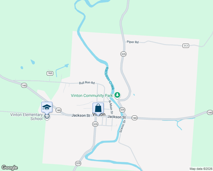 map of restaurants, bars, coffee shops, grocery stores, and more near 292 North Main Street in Vinton